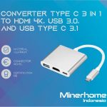 Converter Adapter Type C to HDMI 4K, USB 3.0, and USB-C 3.1