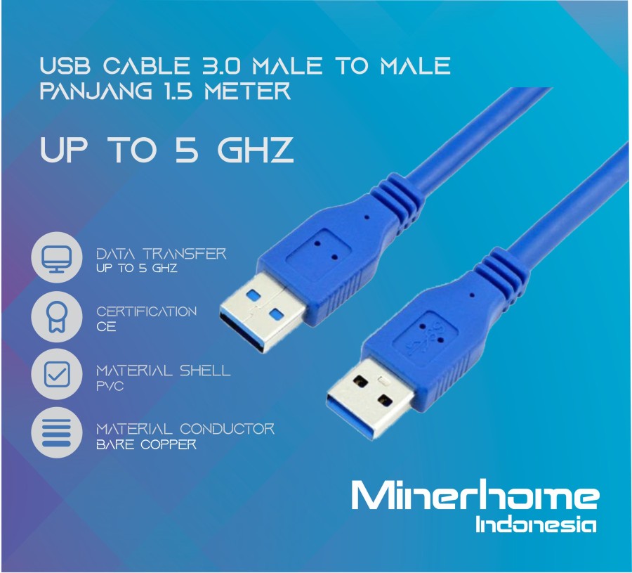 Kabel USB 3.0 Male to Male Up To 5Gbps High Quality 1.5M