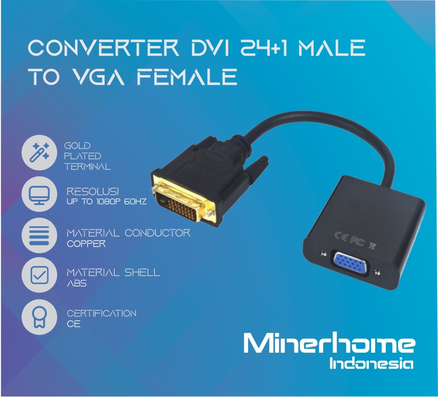 Converter Adapter DVI 24+1 to VGA Gold Plated High Quality