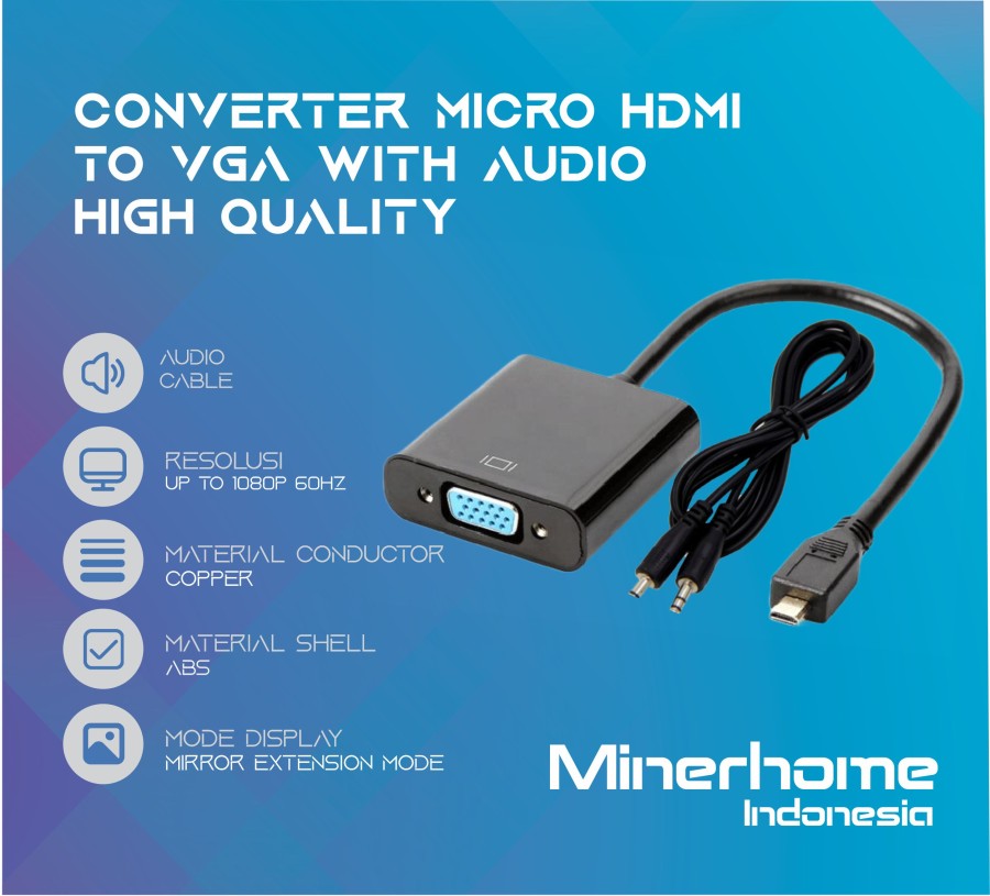 Converter Micro HDMI Male to VGA Female With Audio High Quality