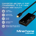 Converter Mini Display Port / Thunderbolt to 3 In 1 HDMI, VGA, DVI