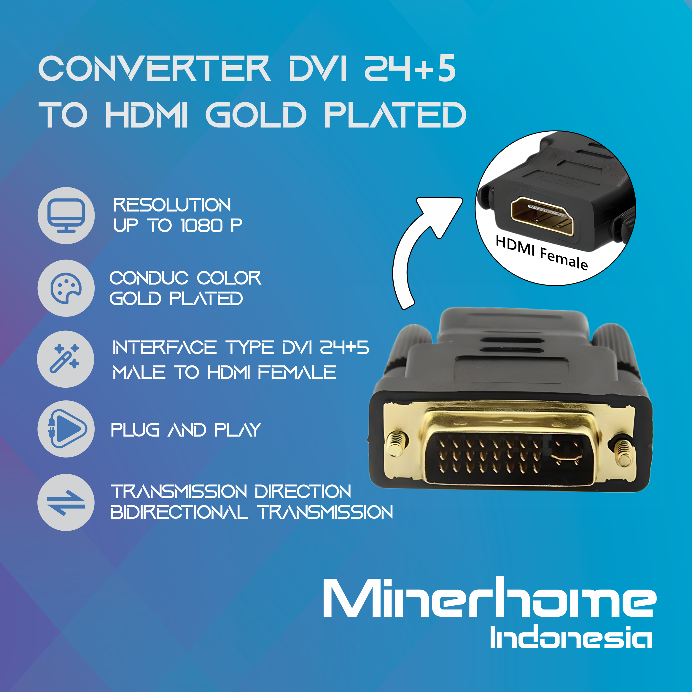 Converter DVI 24+5 to HDMI Gold Plated