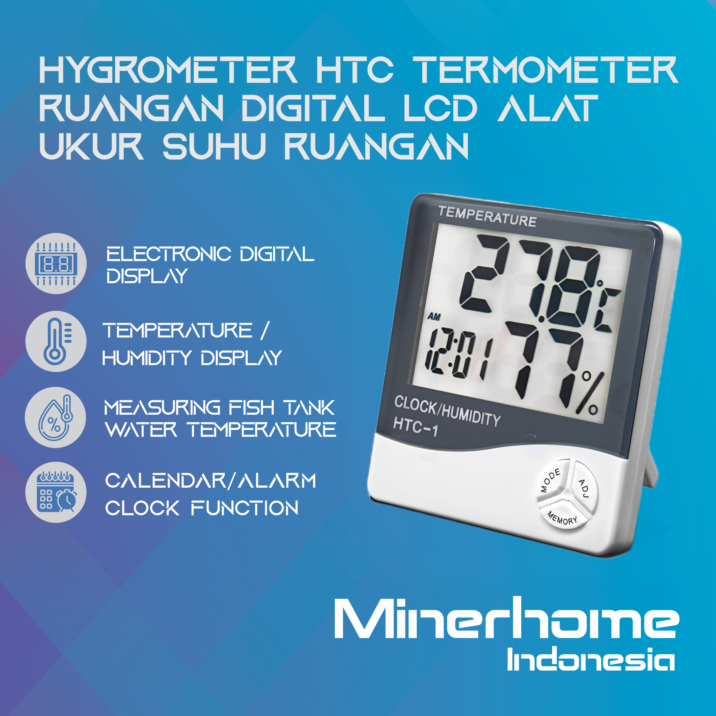 Hygrometer HTC Termometer Ruangan Digital LCD Alat Ukur Suhu Ruangan