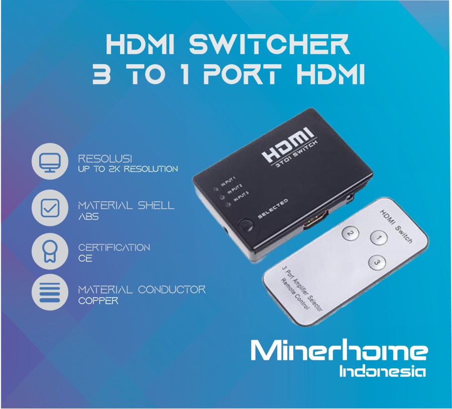 HDMI Switcher 3 In 1 Out 4K Ultra HD With Remote