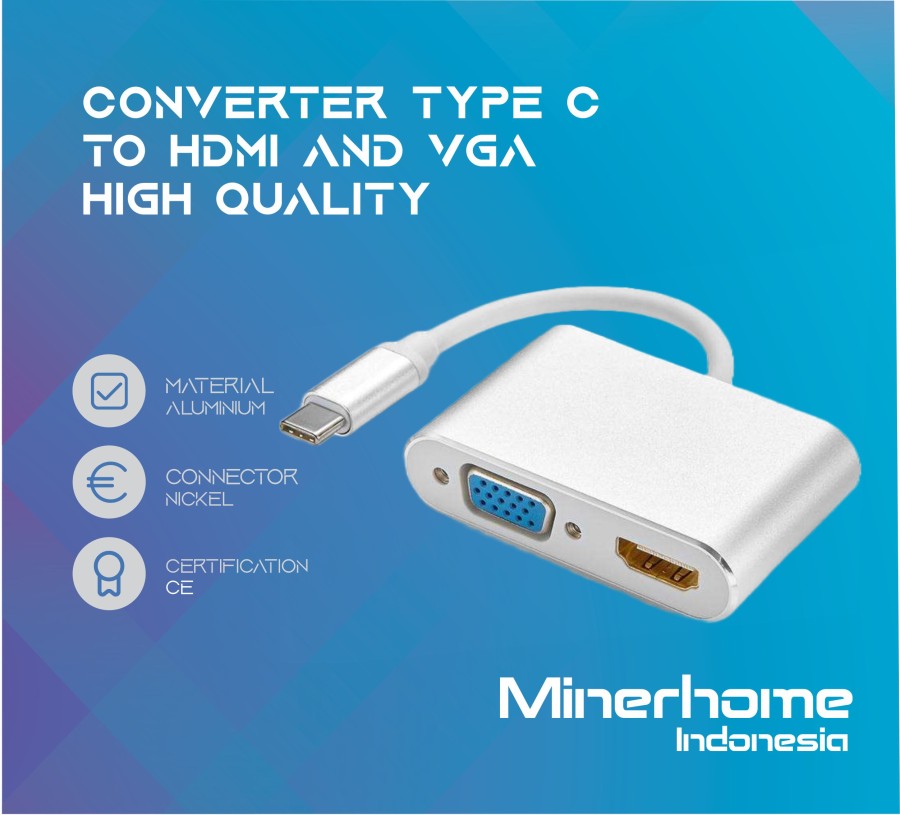 Converter Type C to HDMI Female VGA Female High Quality